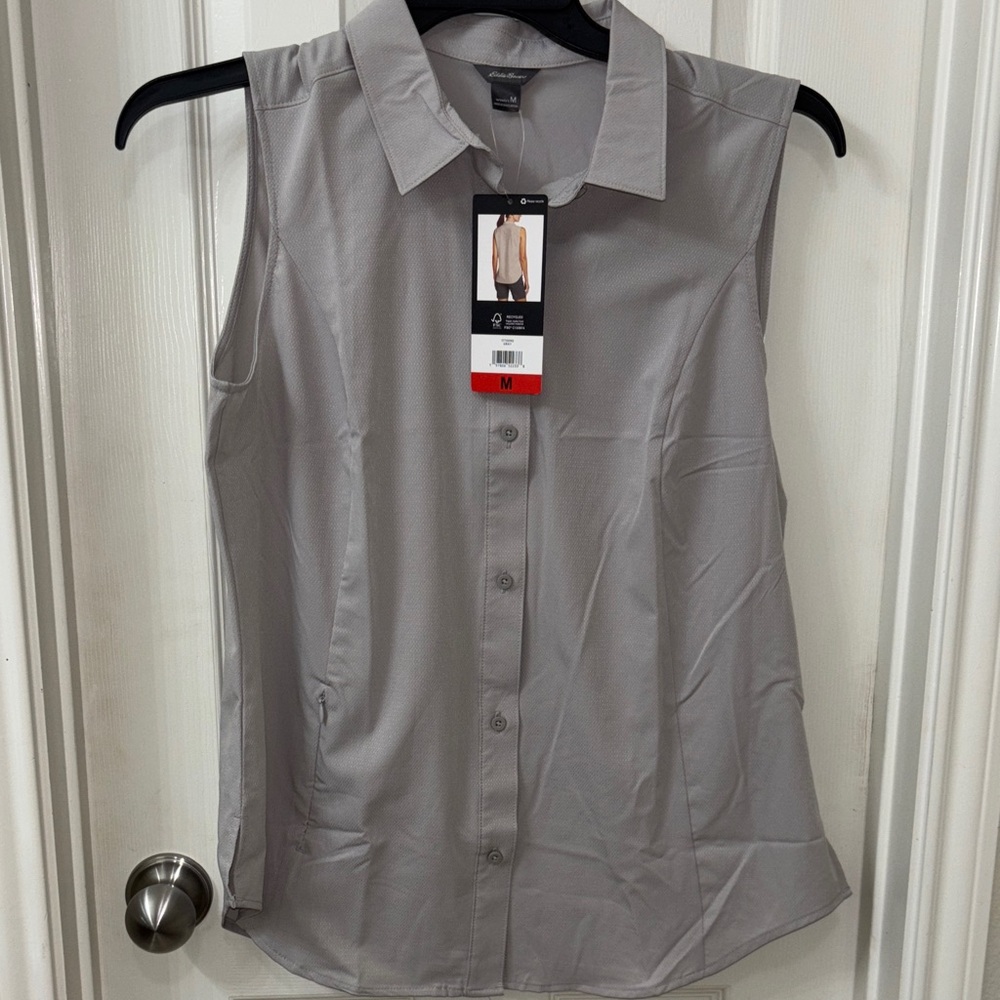 Eddie Bauer Gray Sleeveless Button Down Shirt